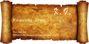 Kvassay Irma névjegykártya